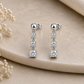 Moissanite Drop Earrings, 925 Sterling Silver Square Three Stone Dangles