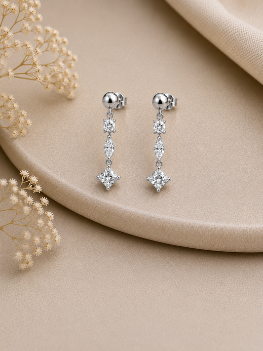 Moissanite Drop Earrings, 925 Sterling Silver Mixed Cut Dangle Earrings