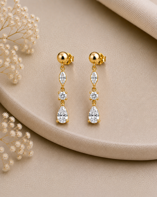 Moissanite Drop Earrings 925 Sterling Silver Marquise Pear Cut Dangle