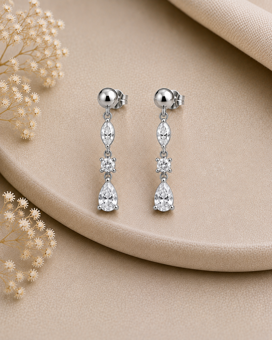 Moissanite Drop Earrings 925 Sterling Silver Marquise Pear Cut Dangle
