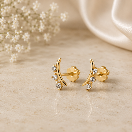 925 Silver CZ Crescent Stud Earrings, Minimalist Cubic Zirconia Earrings, Dainty Moon Earrings, Everyday Jewelry