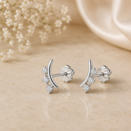 925 Silver CZ Crescent Stud Earrings, Minimalist Cubic Zirconia Earrings, Dainty Moon Earrings, Everyday Jewelry
