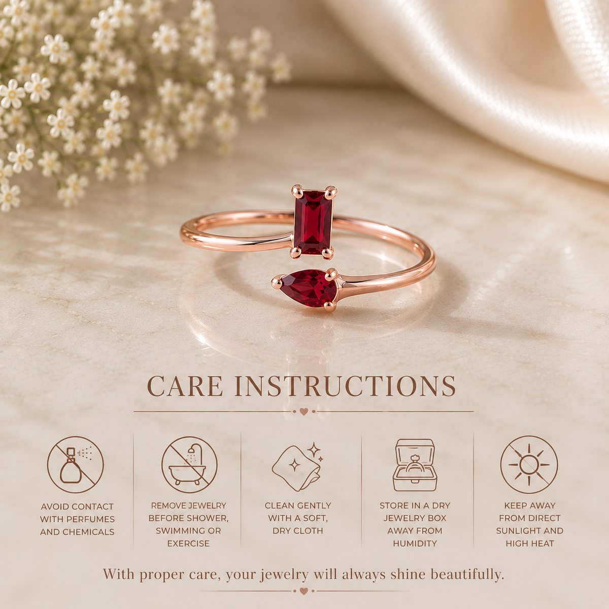 Red CZ Ring 925 Sterling Silver, Open Bypass Ring, Pear & Emerald Cut Ring, Minimalist Statement Ring, Gift for Her