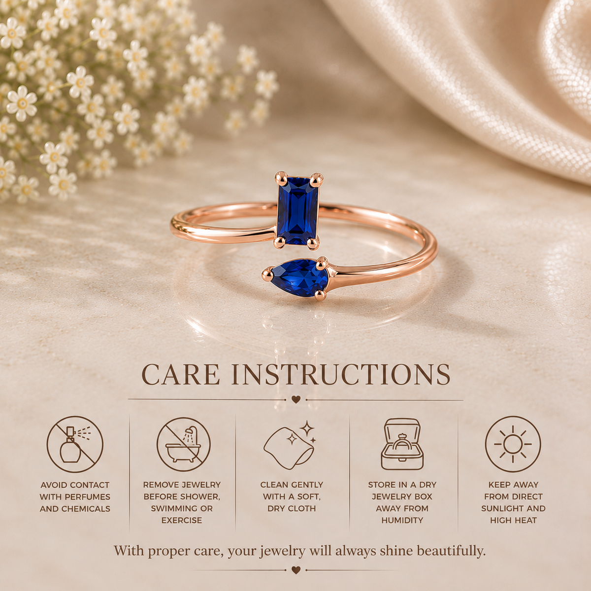 925 Sterling Silver Blue CZ Open Ring, Adjustable Statement Ring, Minimalist Gemstone Ring, Modern Gift for Her