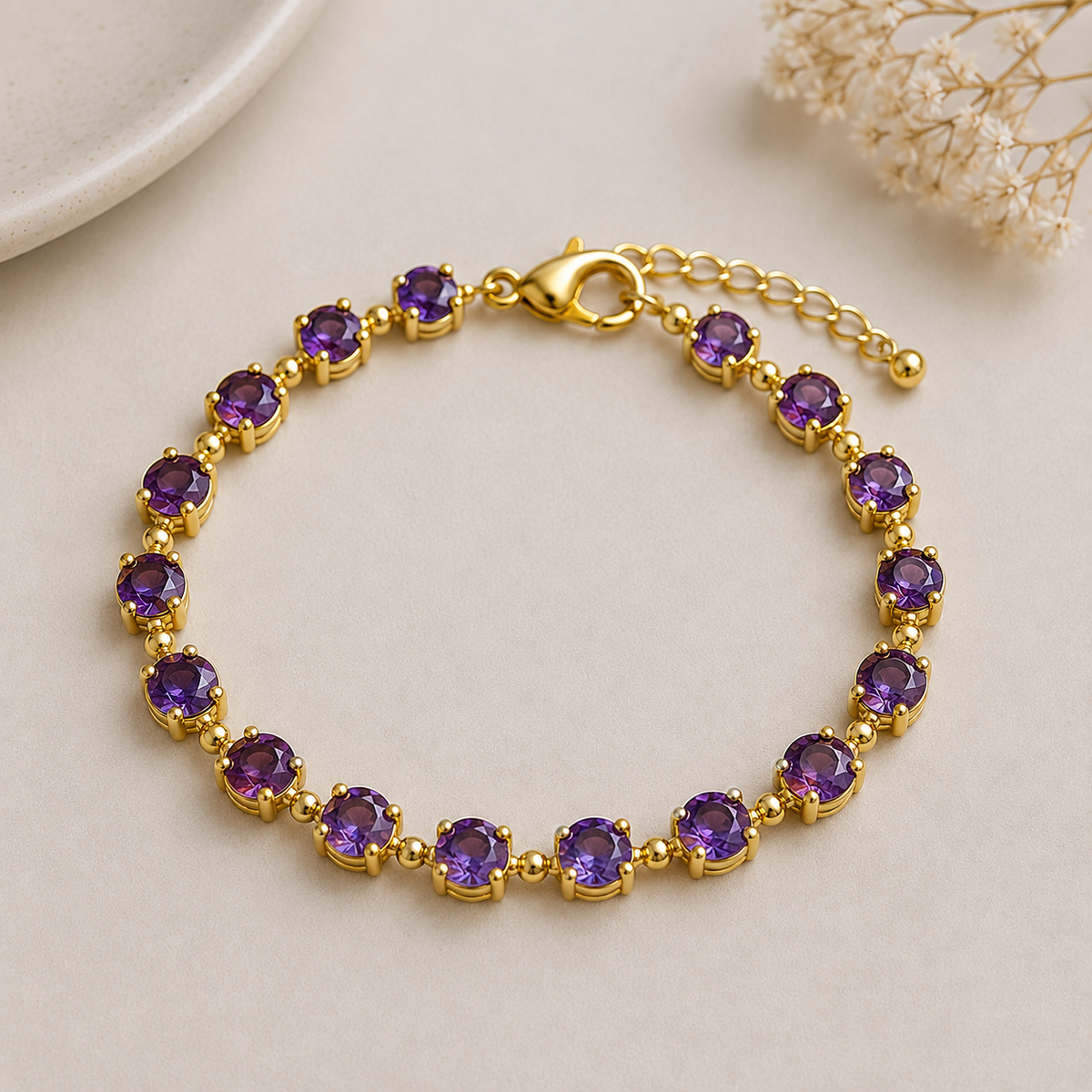Amethyst Tennis Bracelet | Sterling Silver, February Birthstone