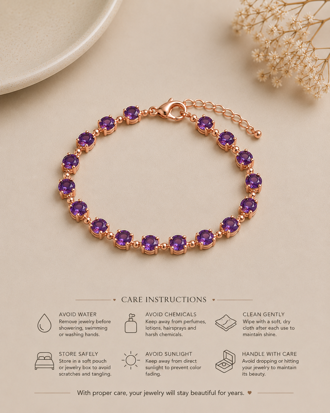 Amethyst Tennis Bracelet | Sterling Silver, February Birthstone