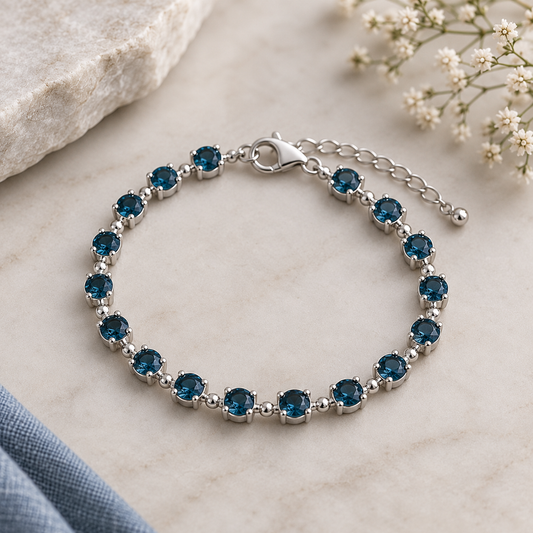 London Blue Topaz Sterling Silver Tennis Bracelet | December Birthstone Gift