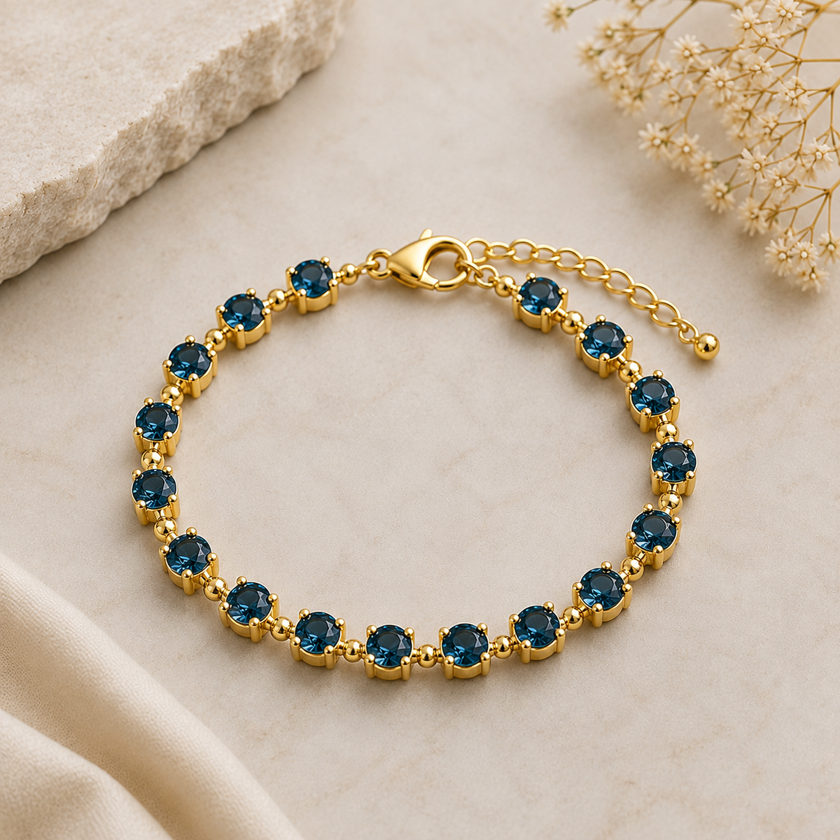 London Blue Topaz Sterling Silver Tennis Bracelet | December Birthstone Gift