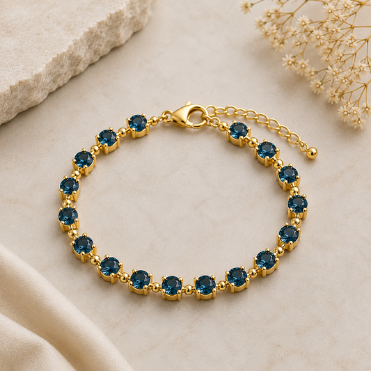 London Blue Topaz Sterling Silver Tennis Bracelet | December Birthstone Gift