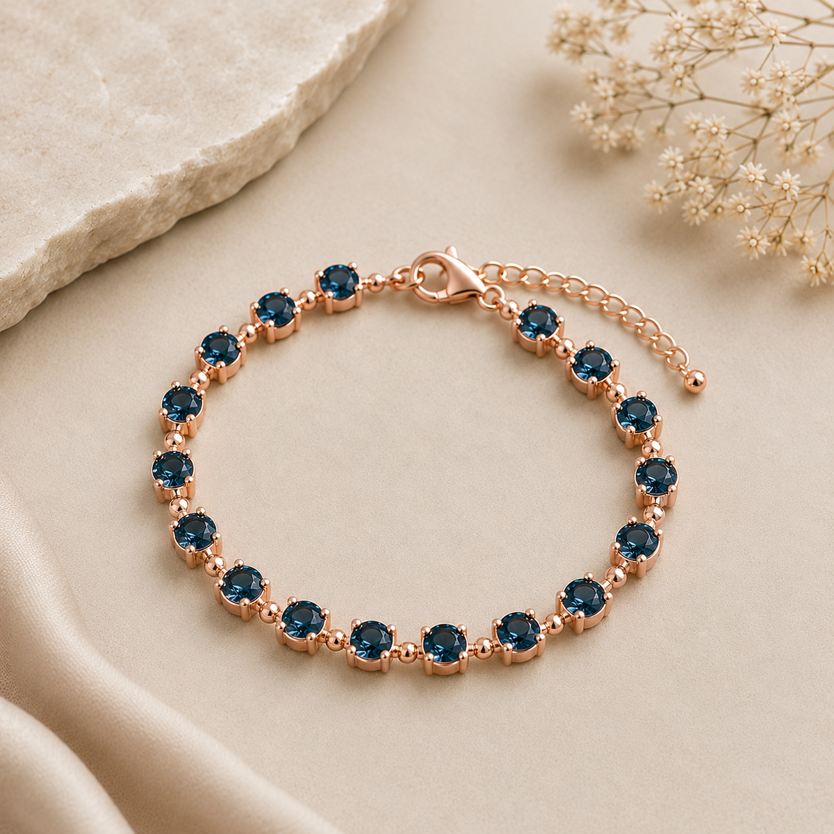 London Blue Topaz Sterling Silver Tennis Bracelet | December Birthstone Gift