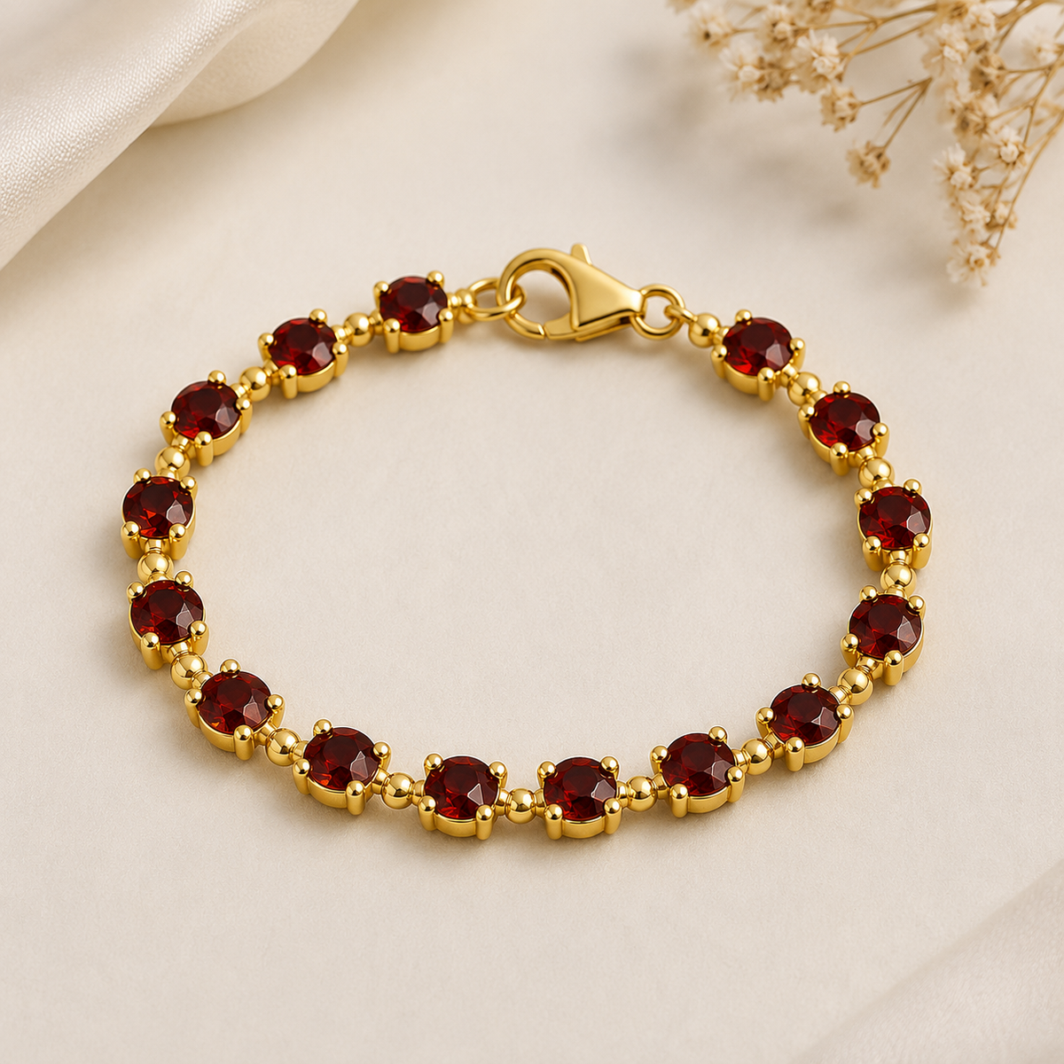 Garnet Tennis Bracelet | 925 Sterling Silver January Birthstone