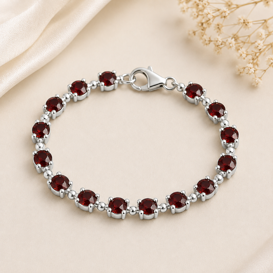 Garnet Tennis Bracelet | 925 Sterling Silver January Birthstone