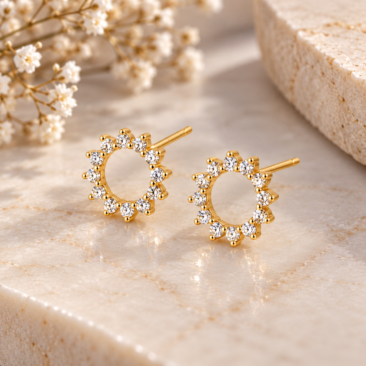 Cubic Zirconia Stud Earrings, 925 Sterling Silver Flower Halo Earrings