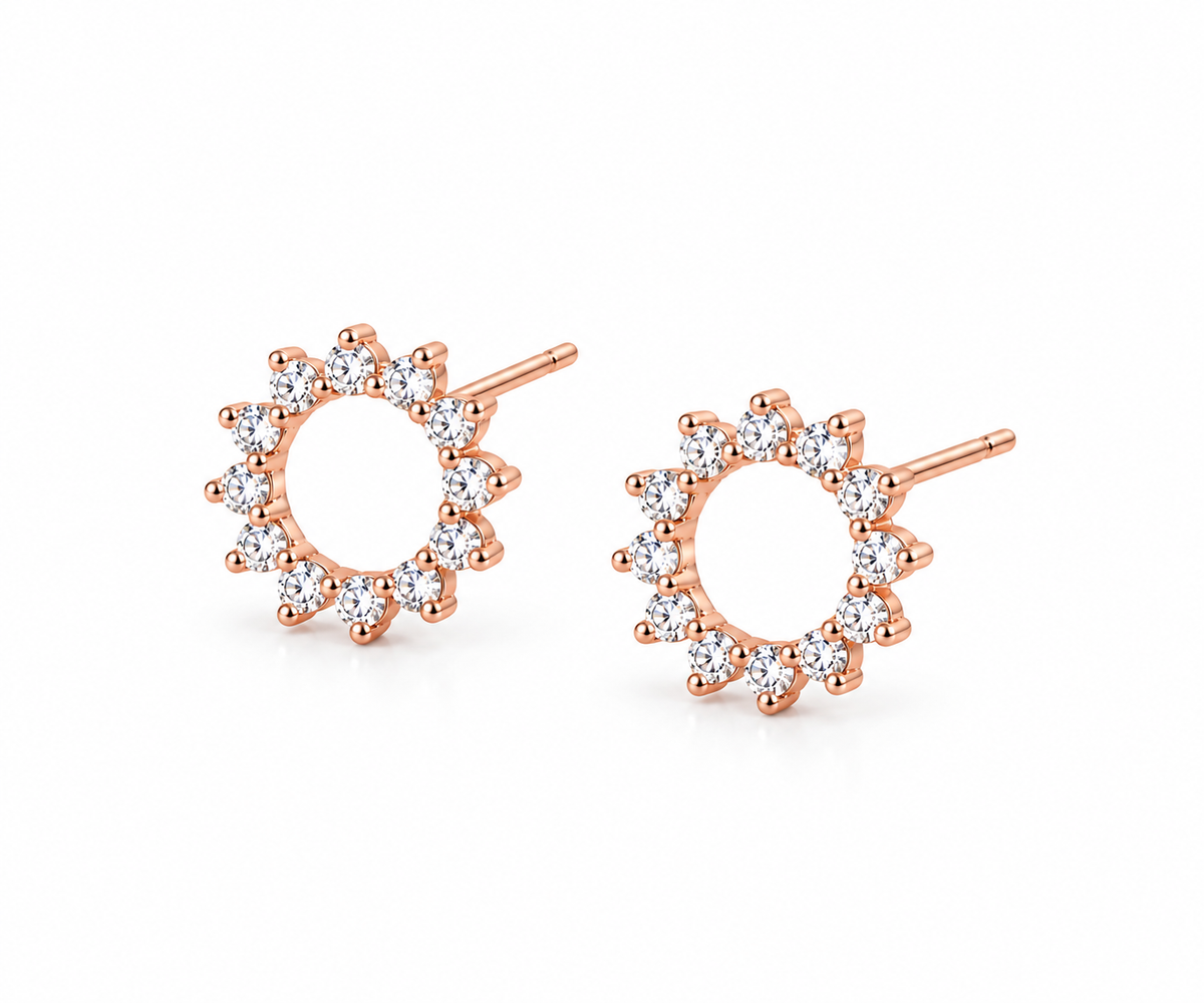Cubic Zirconia Stud Earrings, 925 Sterling Silver Flower Halo Earrings