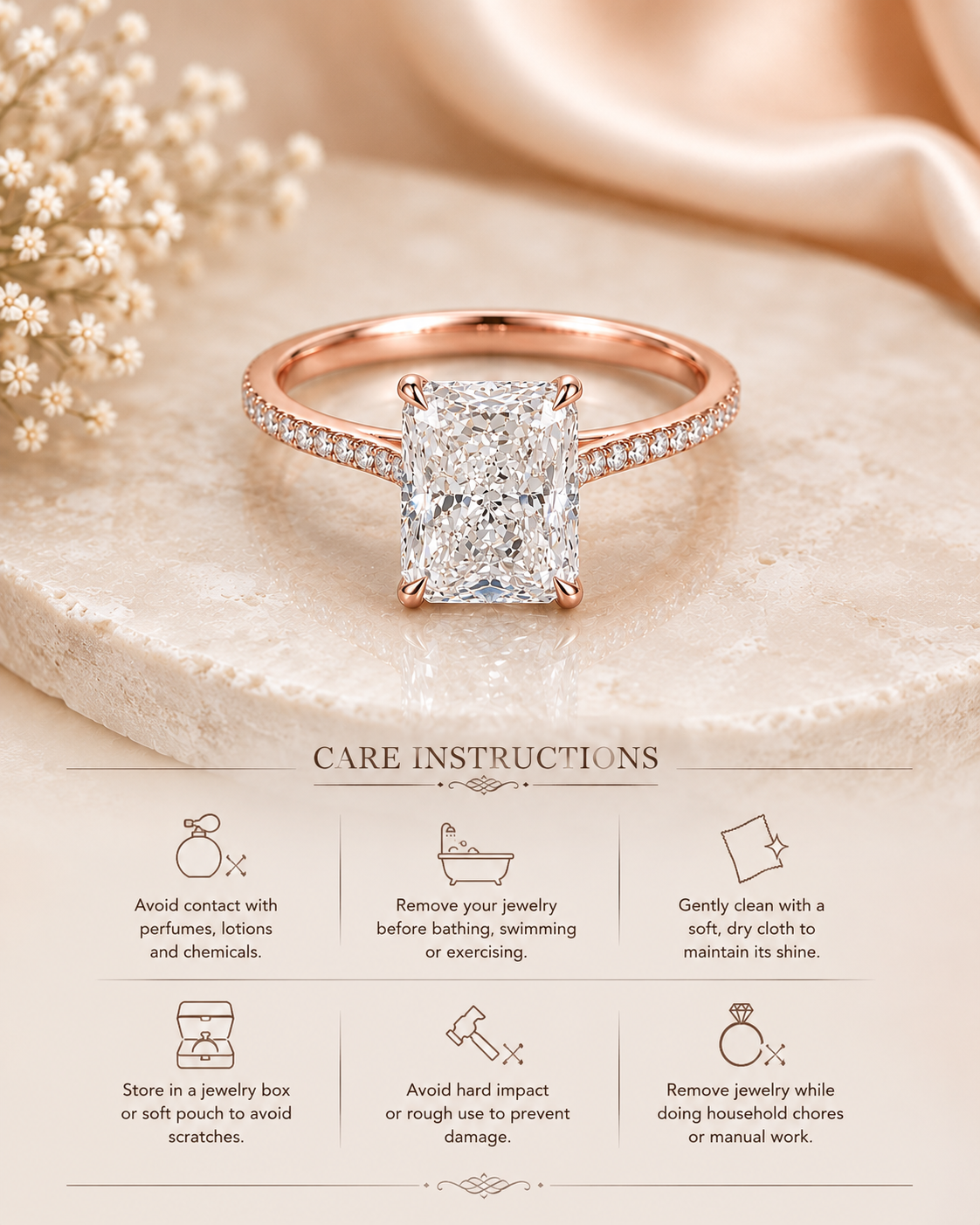 Moissanite Engagement Ring | 925 Sterling Silver Ring | Radiant Cut Bridal Ring | Pave Band | Statement Wedding Ring | Gift for Her