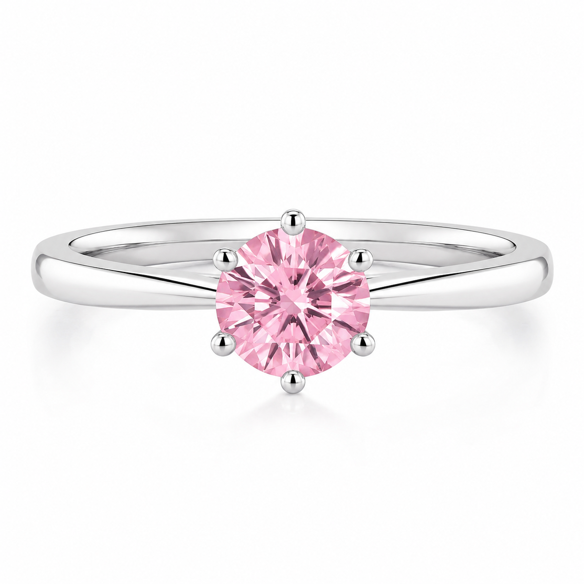 Pink Round Moissanite | Engagement Ring | 925 Sterling Silver Ring | 6 Prong Solitaire Ring | Minimalist Bridal Gift