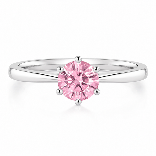 Pink Round Moissanite | Engagement Ring | 925 Sterling Silver Ring | 6 Prong Solitaire Ring | Minimalist Bridal Gift
