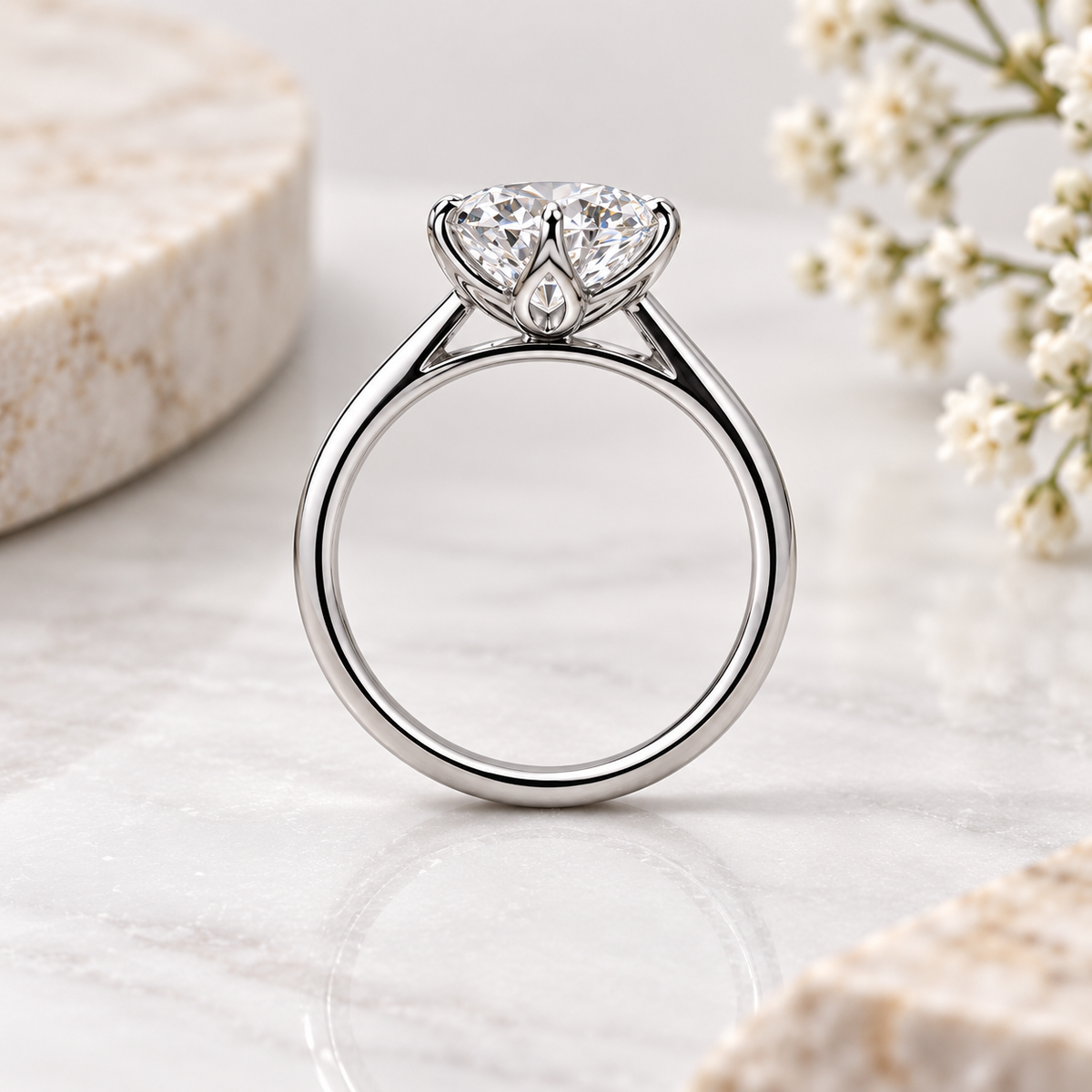 2ct Moissanite Ring, 925 Sterling Silver, Round Solitaire Engagement Ring