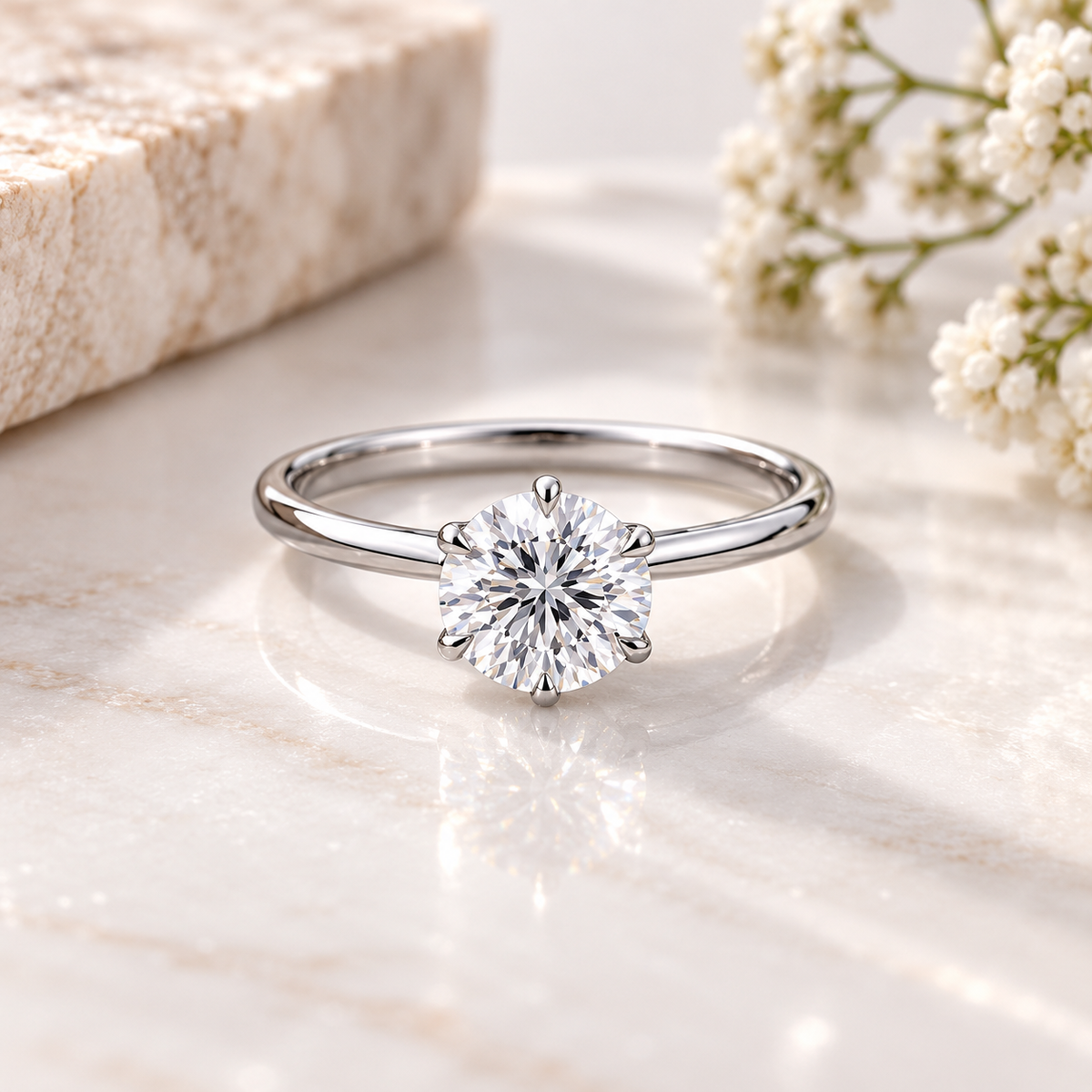 2ct Moissanite Ring, 925 Sterling Silver, Round Solitaire Engagement Ring