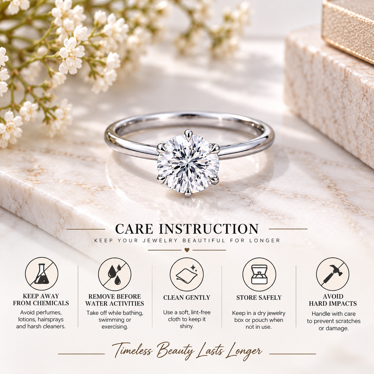 2ct Moissanite Ring, 925 Sterling Silver, Round Solitaire Engagement Ring