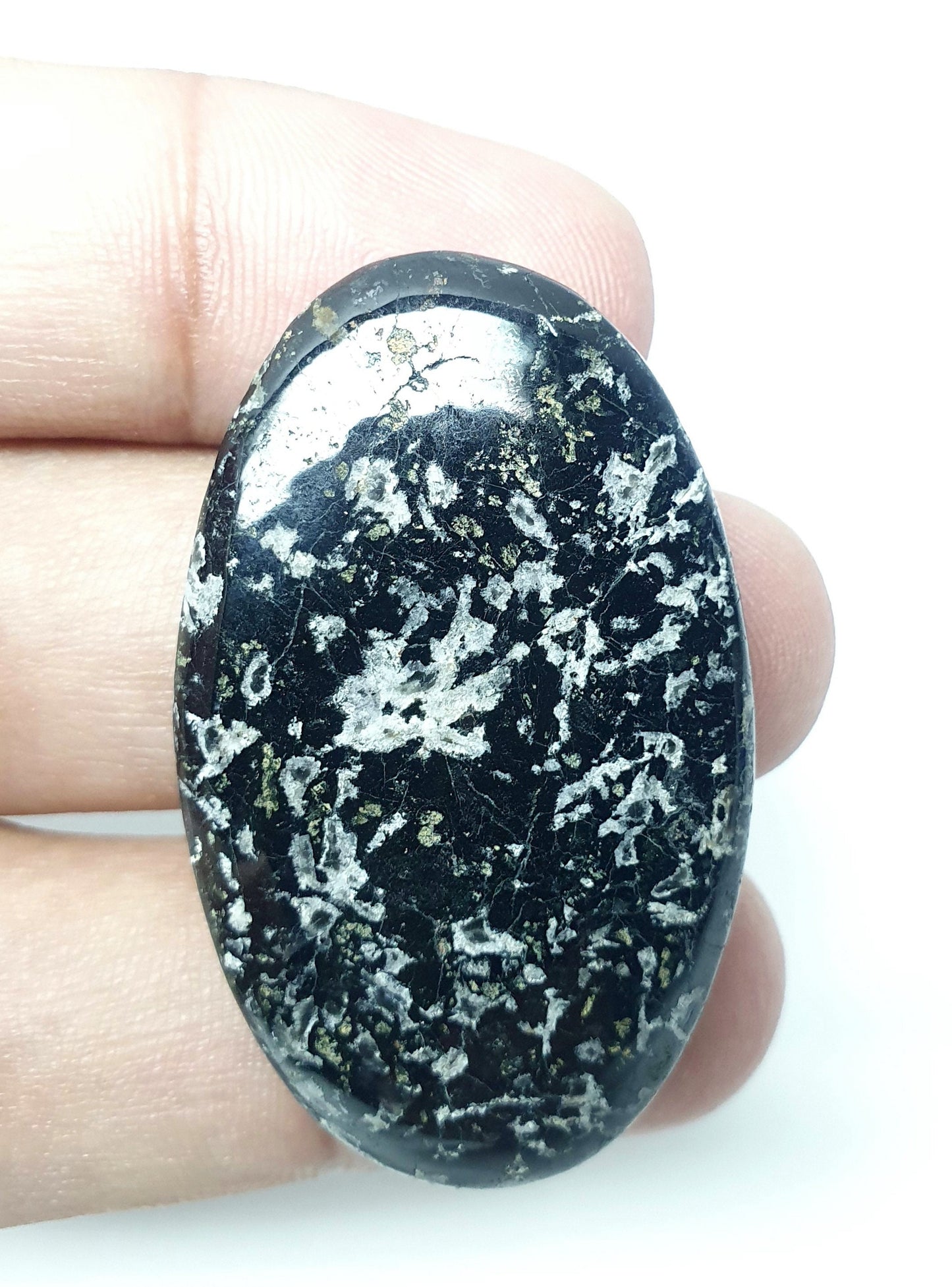 White Dot Ocean Jasper Cabochon: Loose Gemstone