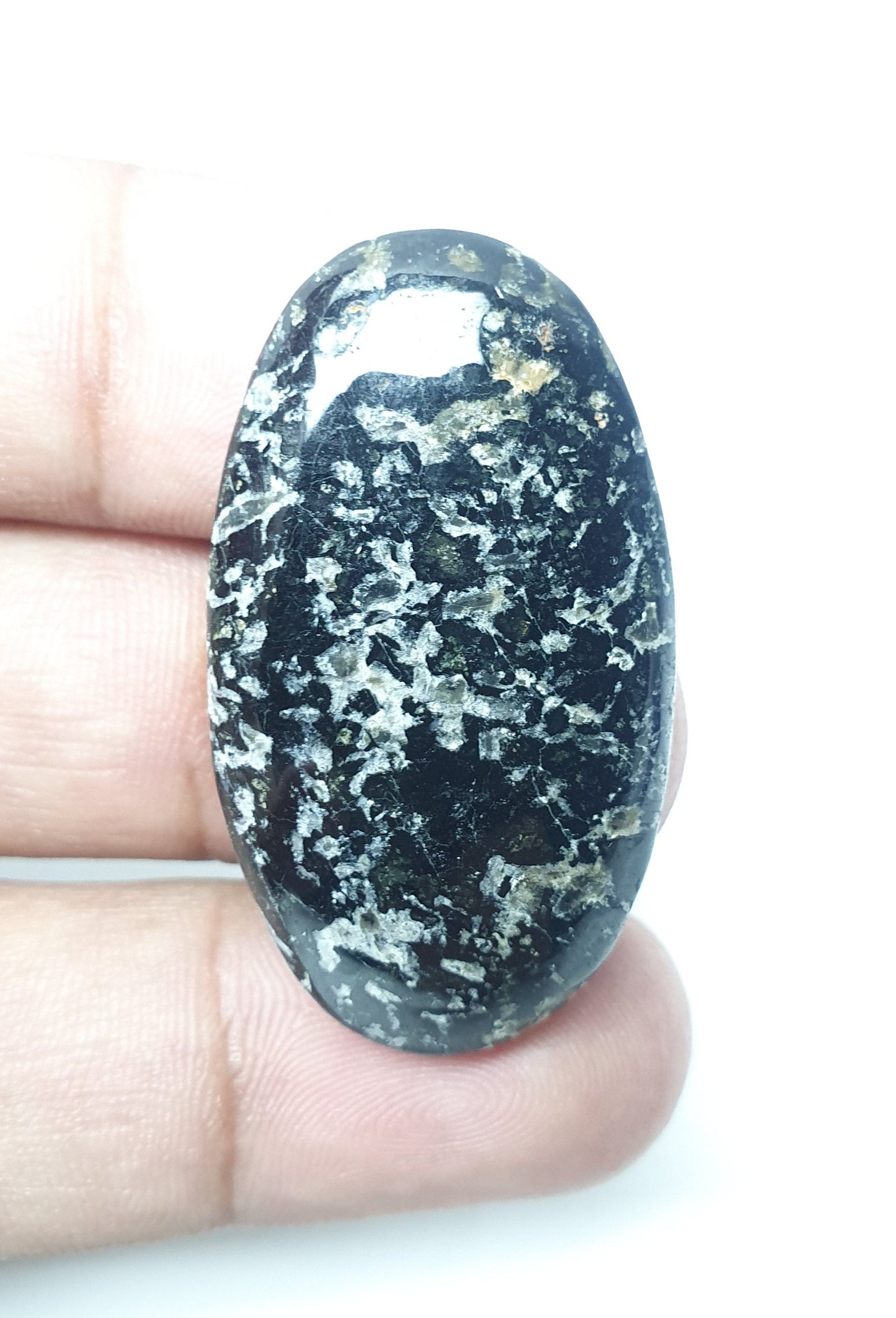 White Dot Ocean Jasper Cabochon: Loose Gemstone