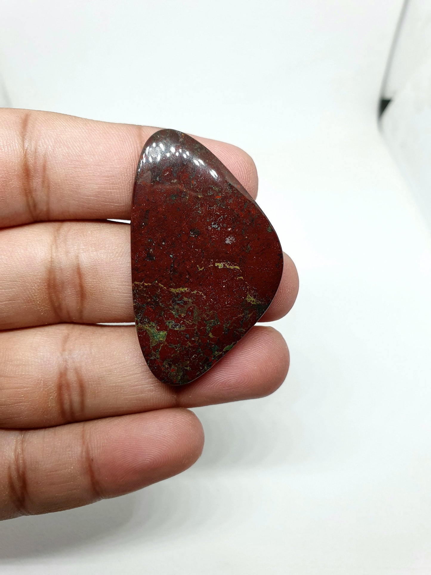 Bloodstone Cabochon: Red Jasper Palm Stone, 64.40 Carat
