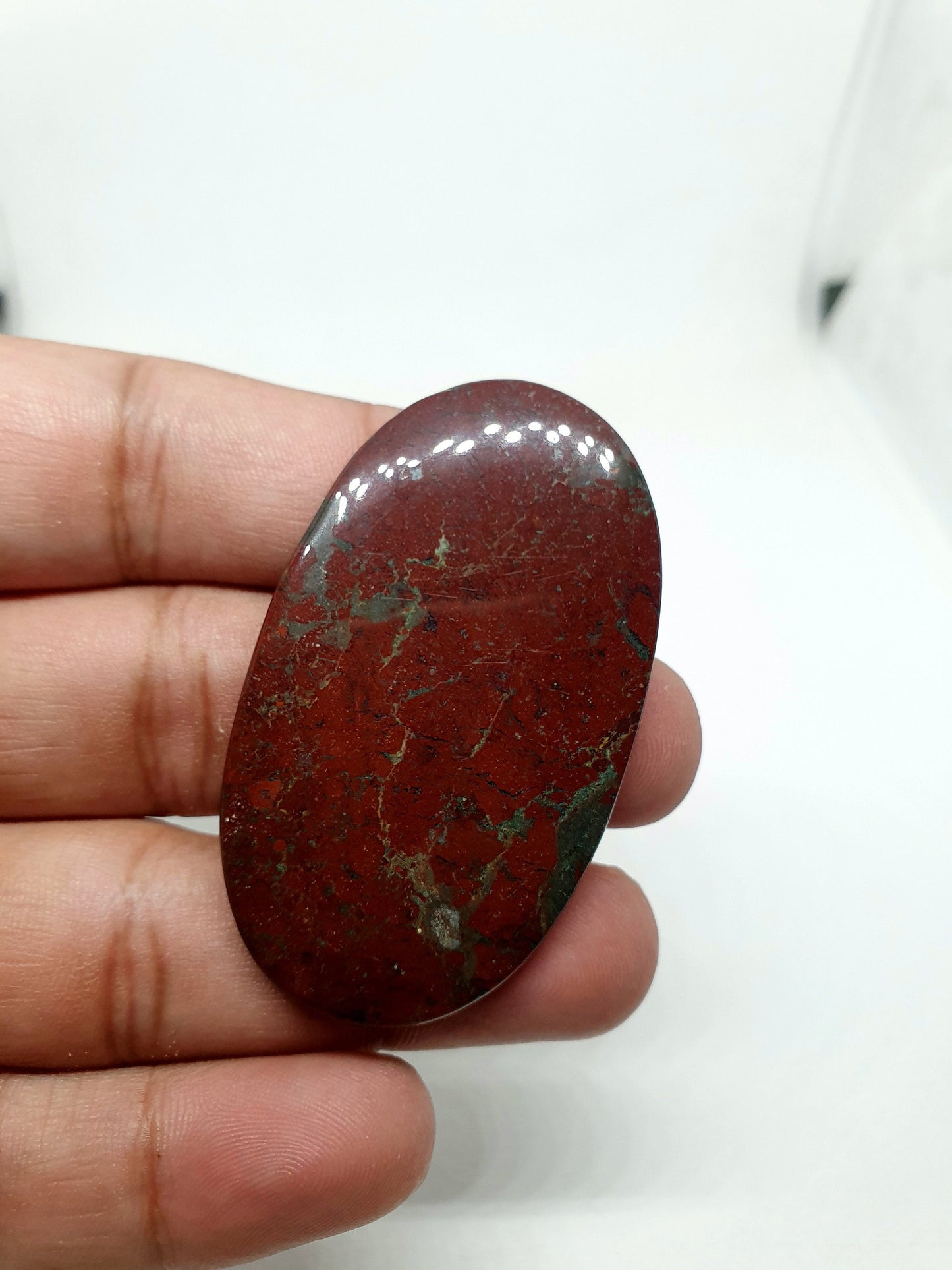 Oval Bloodstone Cabochon, Red Jasper Palm Stone (56 X 33 X 5mm)