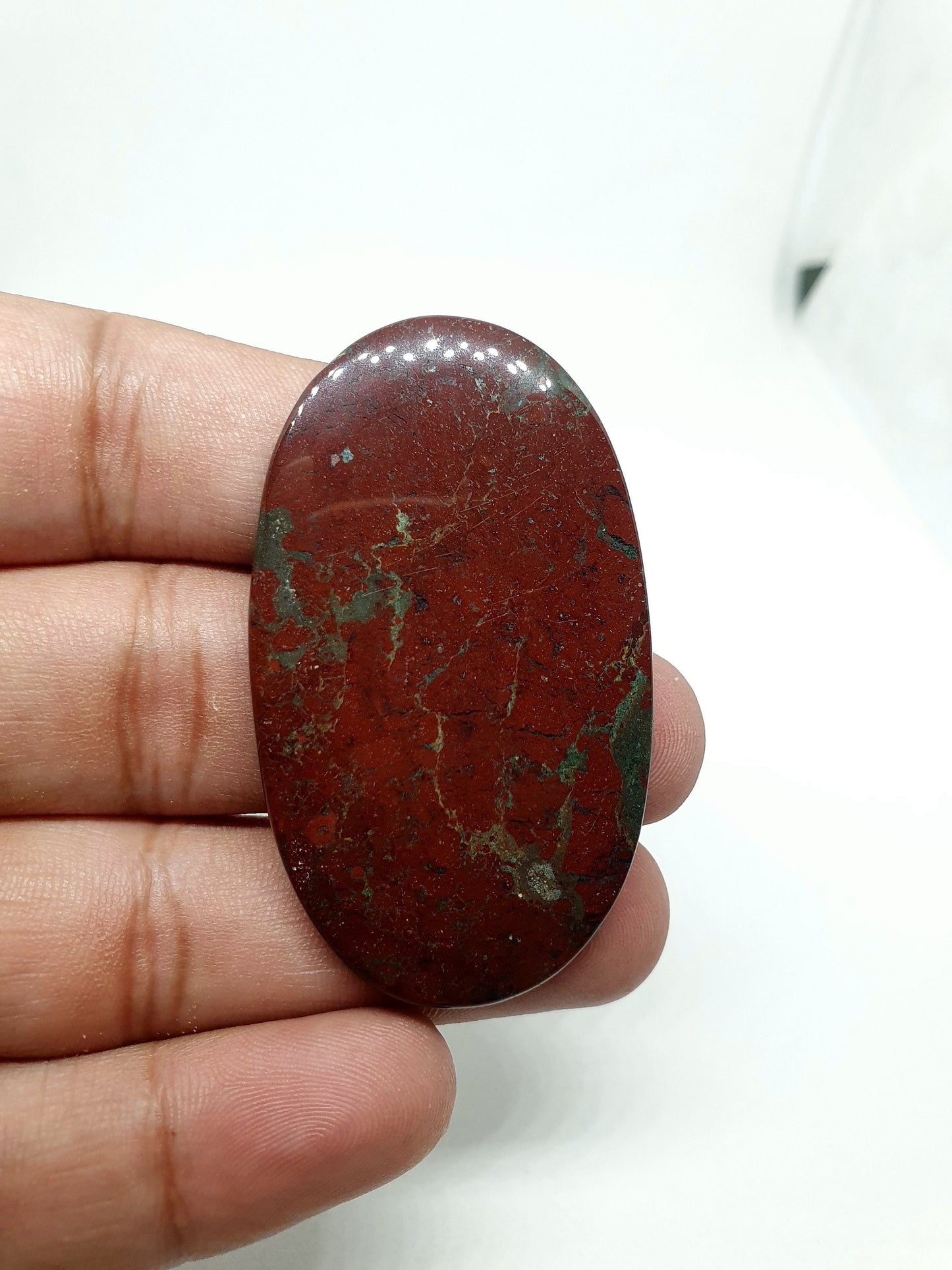 Oval Bloodstone Cabochon, Red Jasper Palm Stone (56 X 33 X 5mm)