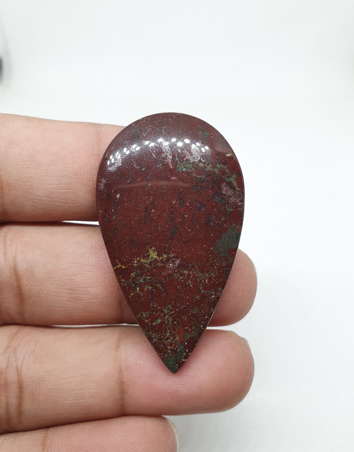 Drop Bloodstone Cabochon: Red Jasper Palm Stone (46 X 26 X 5mm, 49 Carat