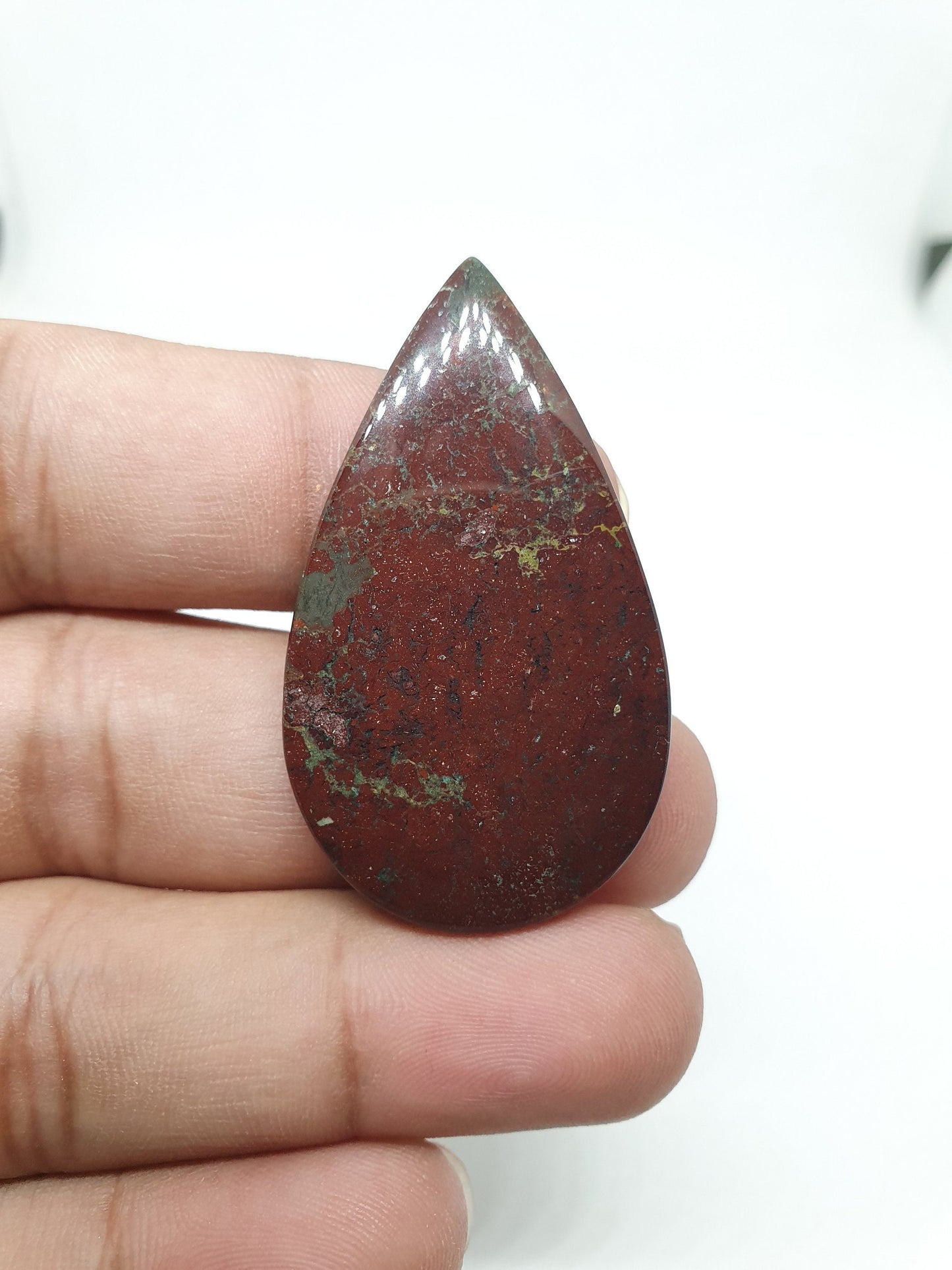 Drop Bloodstone Cabochon: Red Jasper Palm Stone (46 X 26 X 5mm, 49 Carat