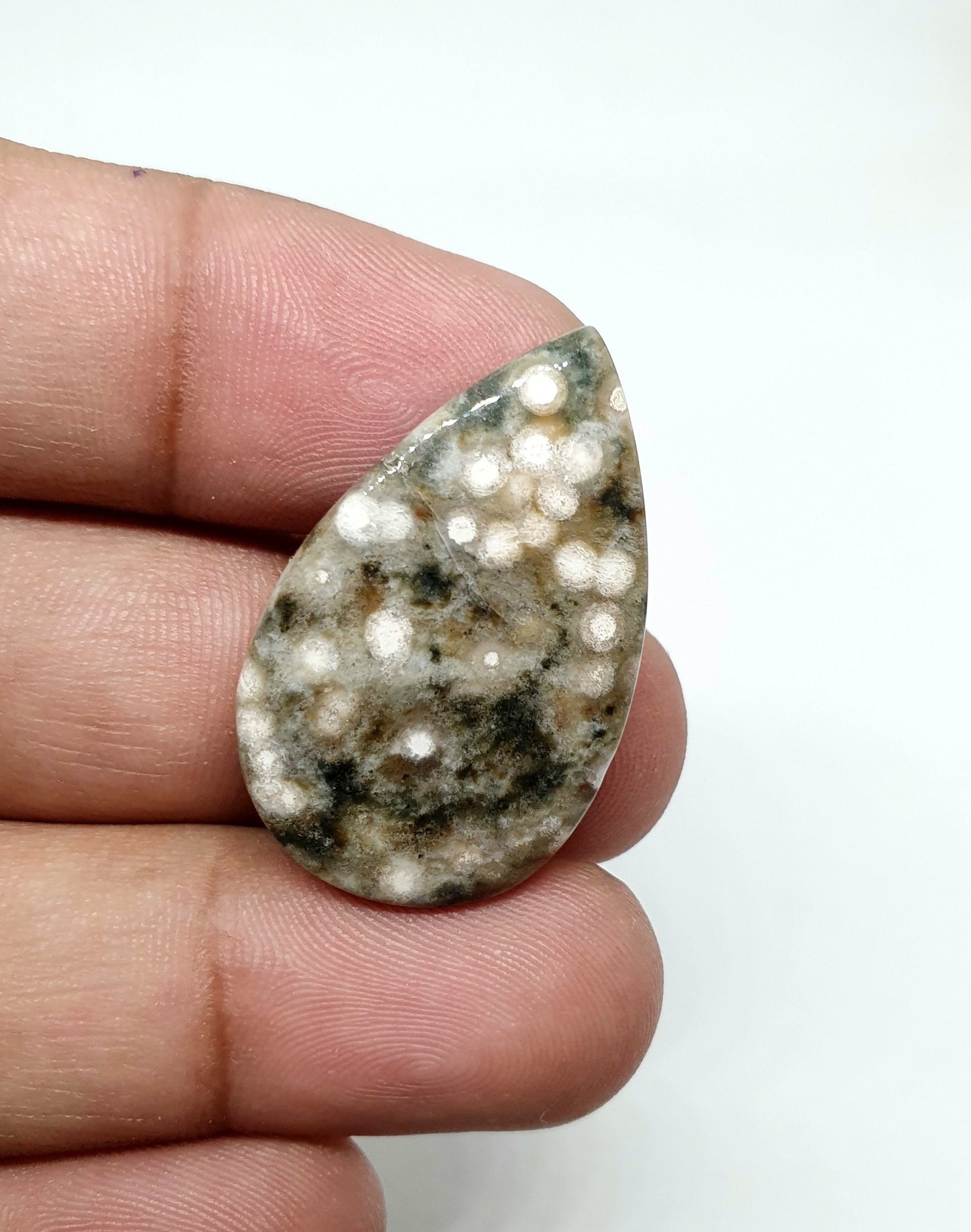 Drop Shape Ocean Jasper Cabochon: AAA Quality Gemstone (32 X 20 X 5mm)