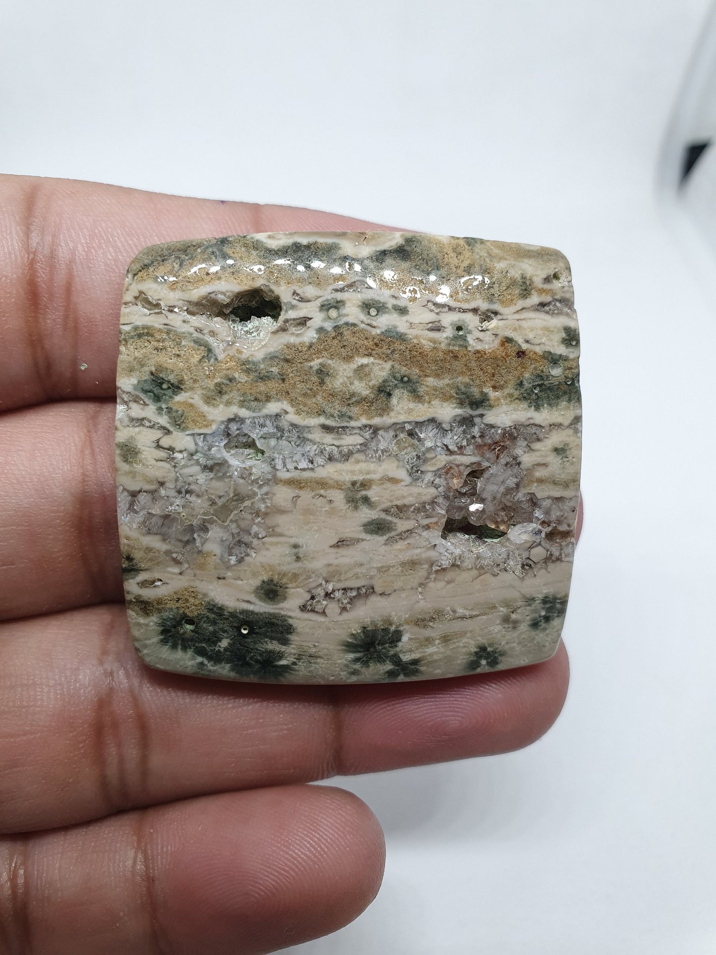 Square Ocean Jasper Cabochon: AAA Quality Loose Gemstone (31x40x7mm)