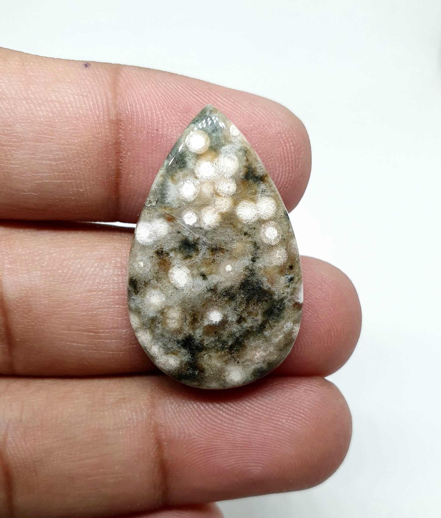 Drop Shape Ocean Jasper Cabochon: AAA Quality Gemstone (32 X 20 X 5mm)
