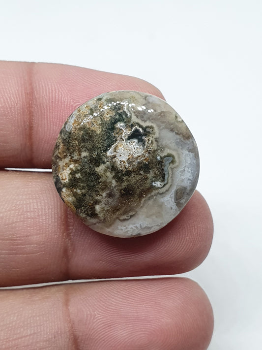 Round Ocean Jasper Cabochon, Handmade Gemstone (23 X 7 mm)