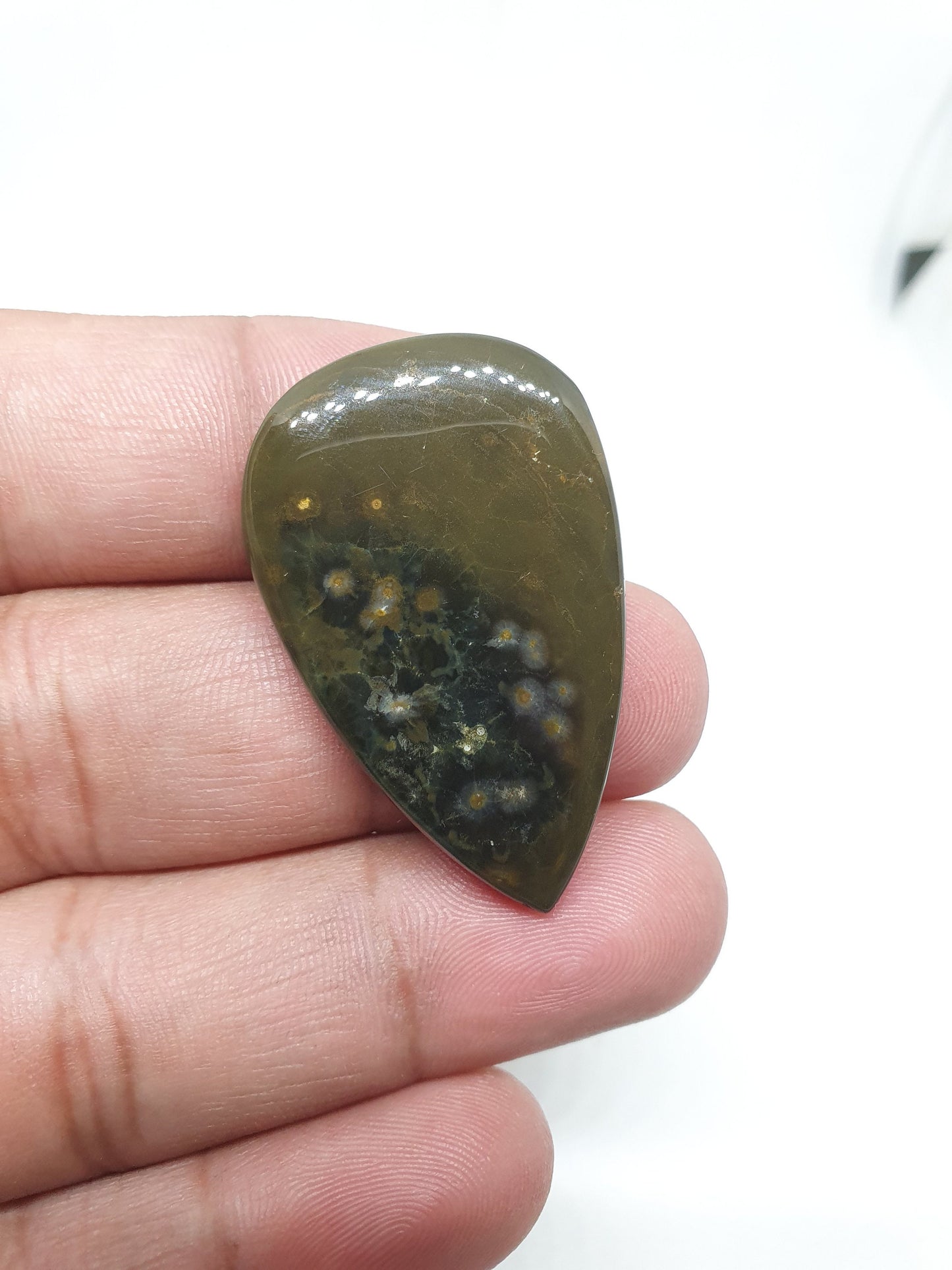 Teardrop Ocean Jasper Cabochon: AAA Quality Gemstone (38x24x5mm, 43 Crt