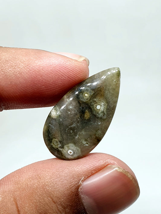 Tear Drop Ocean Jasper Cabochon: AAA Quality Gemstone, 27x14x4mm