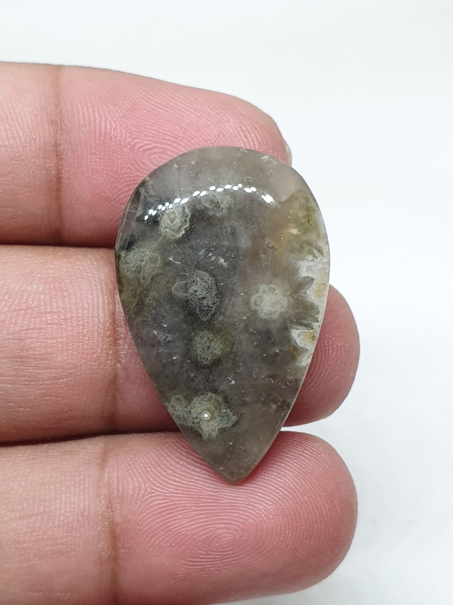 Teardrop Ocean Jasper Cabochon, Handmade Gemstone (16 X 10 X 2 mm)
