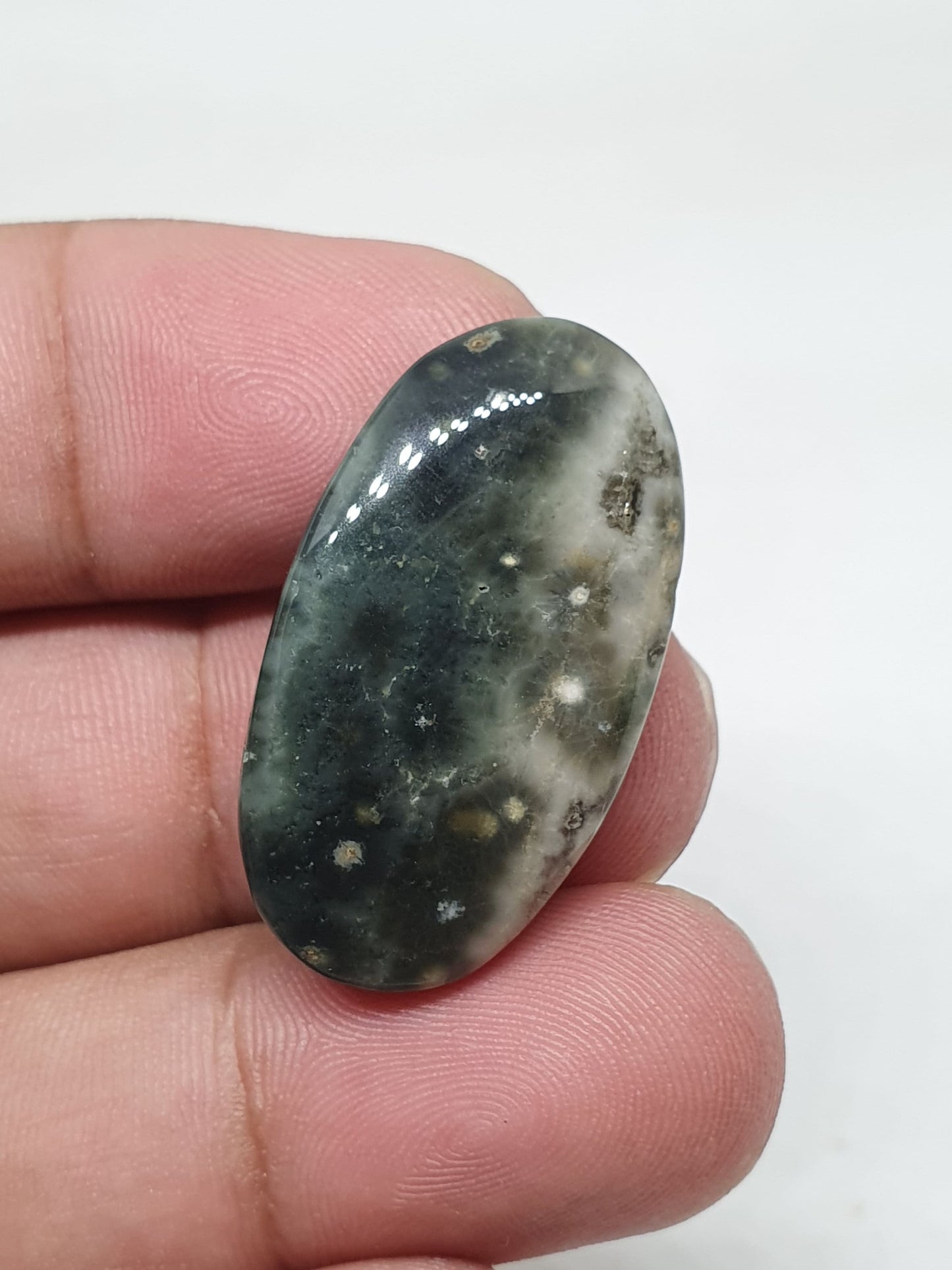 Oval Ocean Jasper Cabochon, Handmade Gemstone (15 X 8 X 2 mm)