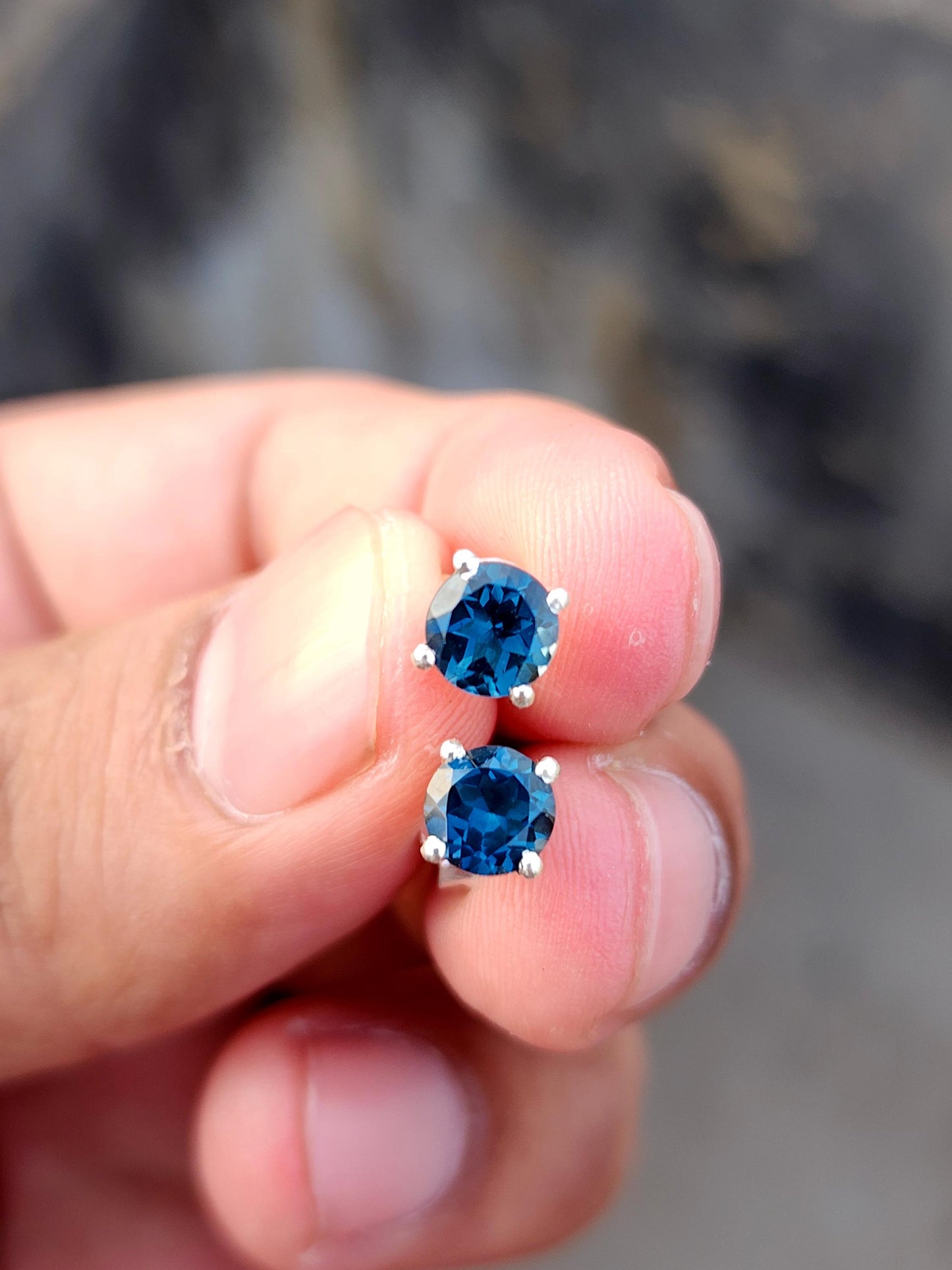 London Blue Topaz Silver Stud Earrings | Handmade December Birthstone Jewelry | Dainty Blue Gemstone Studs