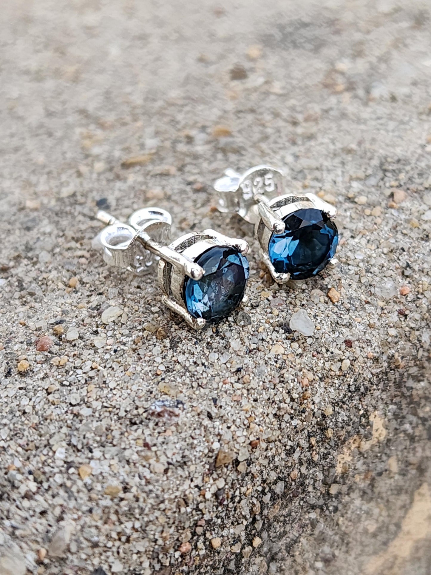 London Blue Topaz Silver Stud Earrings | Handmade December Birthstone Jewelry | Dainty Blue Gemstone Studs