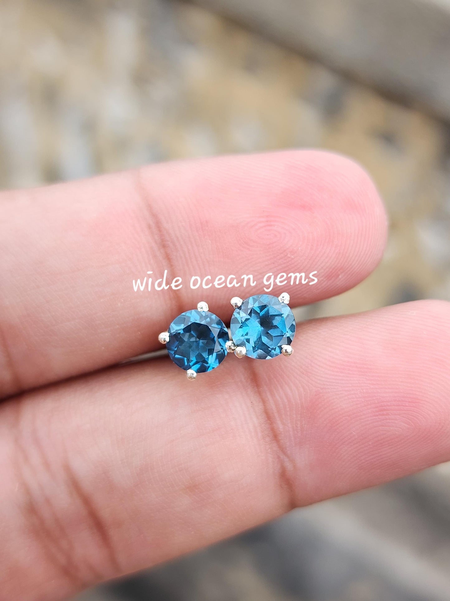 Swiss Blue Topaz Sterling Silver Stud Earrings: December Birthstone, 6MM