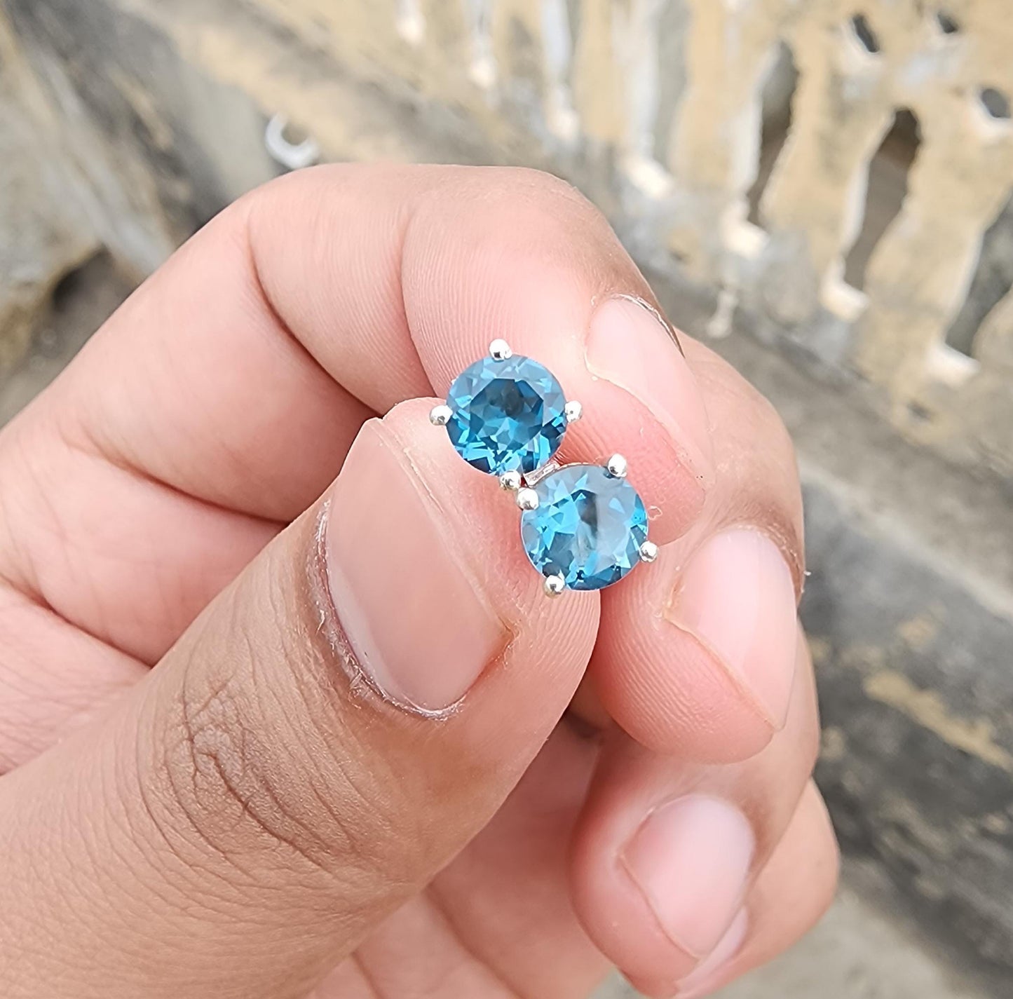 Swiss Blue Topaz Sterling Silver Stud Earrings: December Birthstone, 6MM