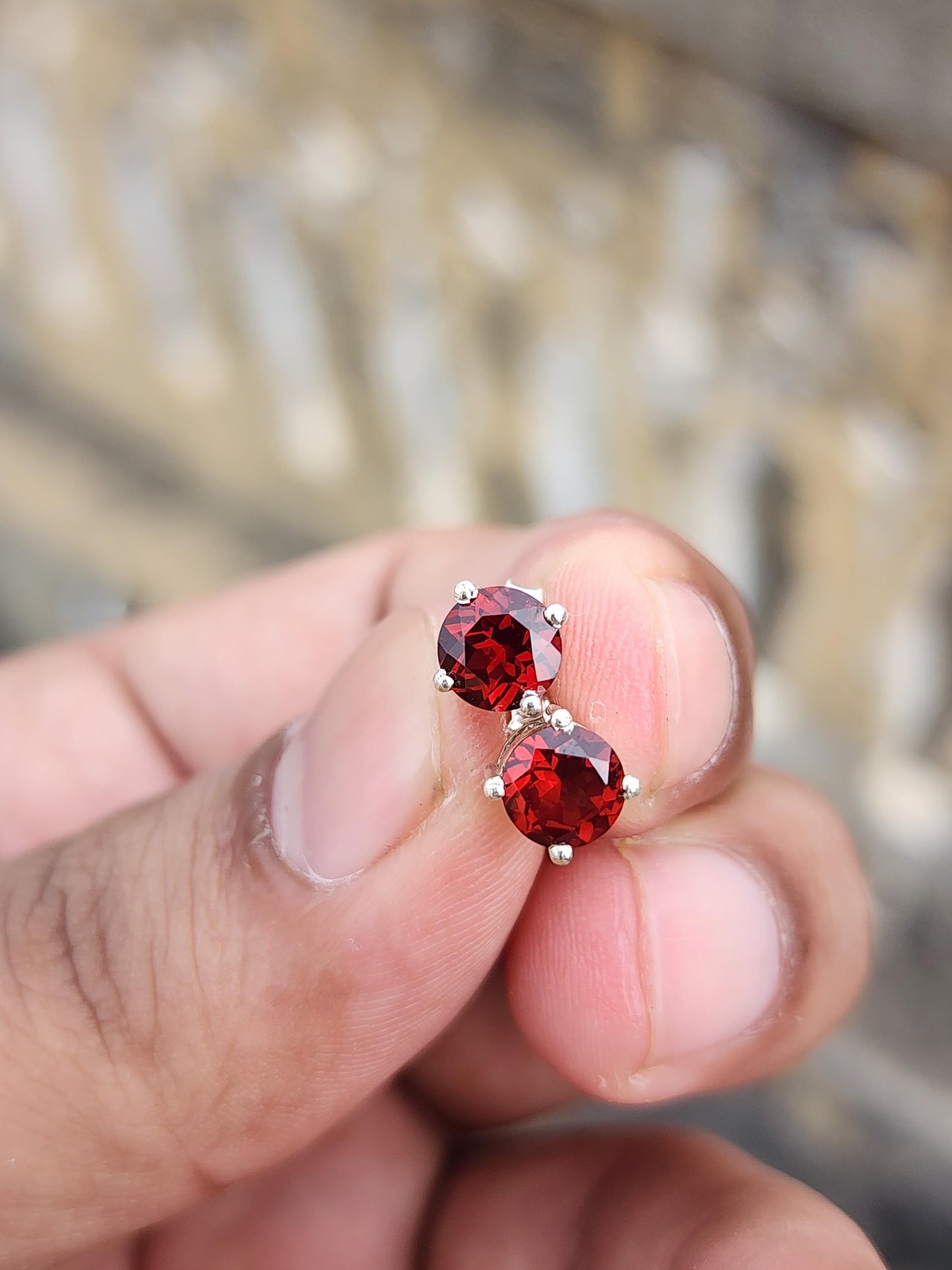Garnet Stud Earrings Sterling Silver 925 | January Birthstone Jewelry | Red Gemstone Dainty Earrings Gift