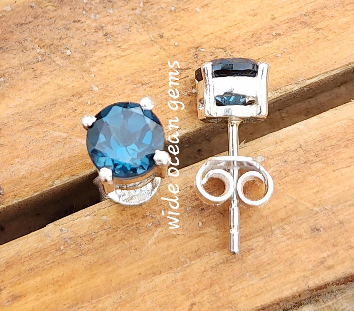 London Blue Topaz Silver Stud Earrings | Handmade December Birthstone Jewelry | Dainty Blue Gemstone Studs