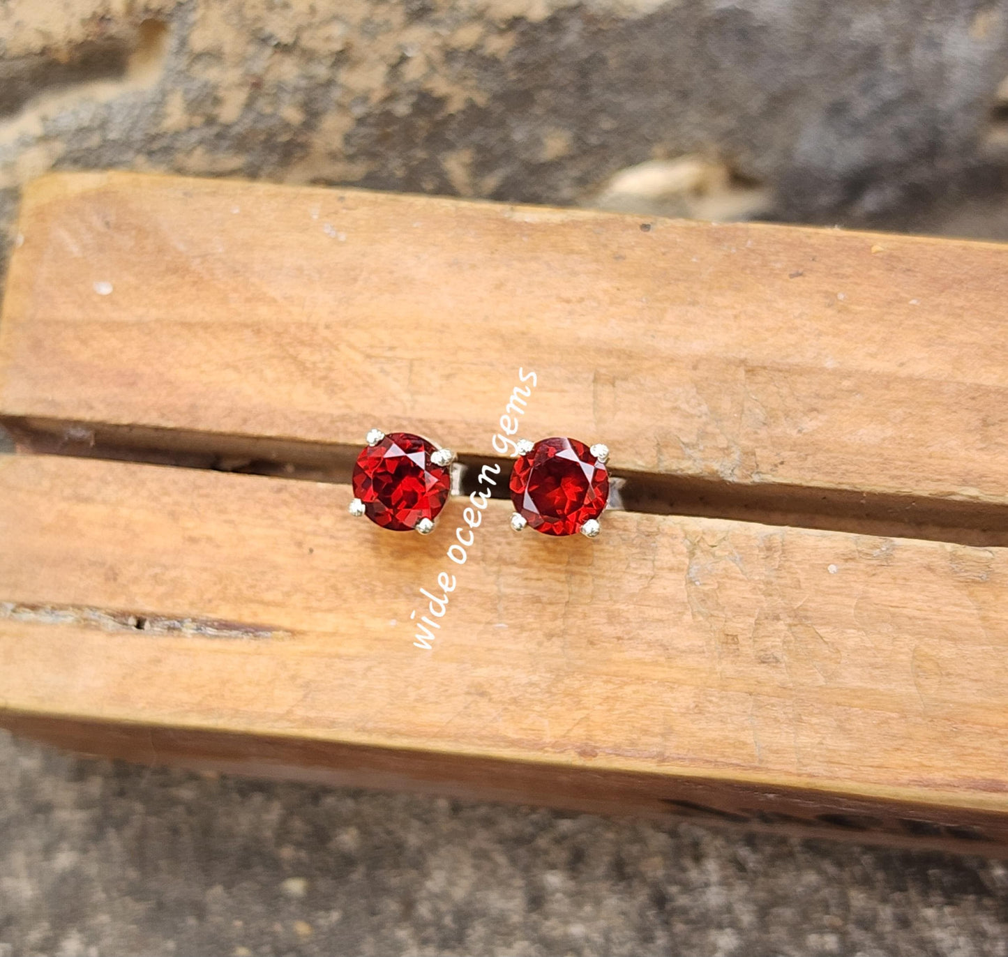 Garnet Stud Earrings Sterling Silver 925 | January Birthstone Jewelry | Red Gemstone Dainty Earrings Gift