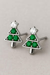 Sterling Silver 925 Christmas Tree Stud Earrings: Green & white CZ Gemstone Holiday Jewelry