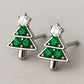 Sterling Silver 925 Christmas Tree Stud Earrings: Green & white CZ Gemstone Holiday Jewelry