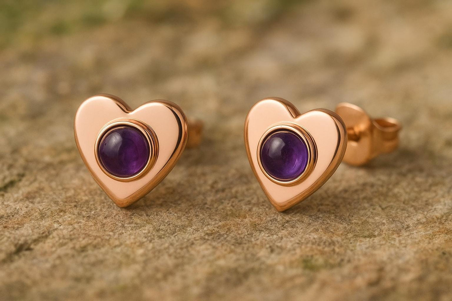 Sterling Silver Amethyst stone Stud Earrings: Minimalist Nature Jewelry