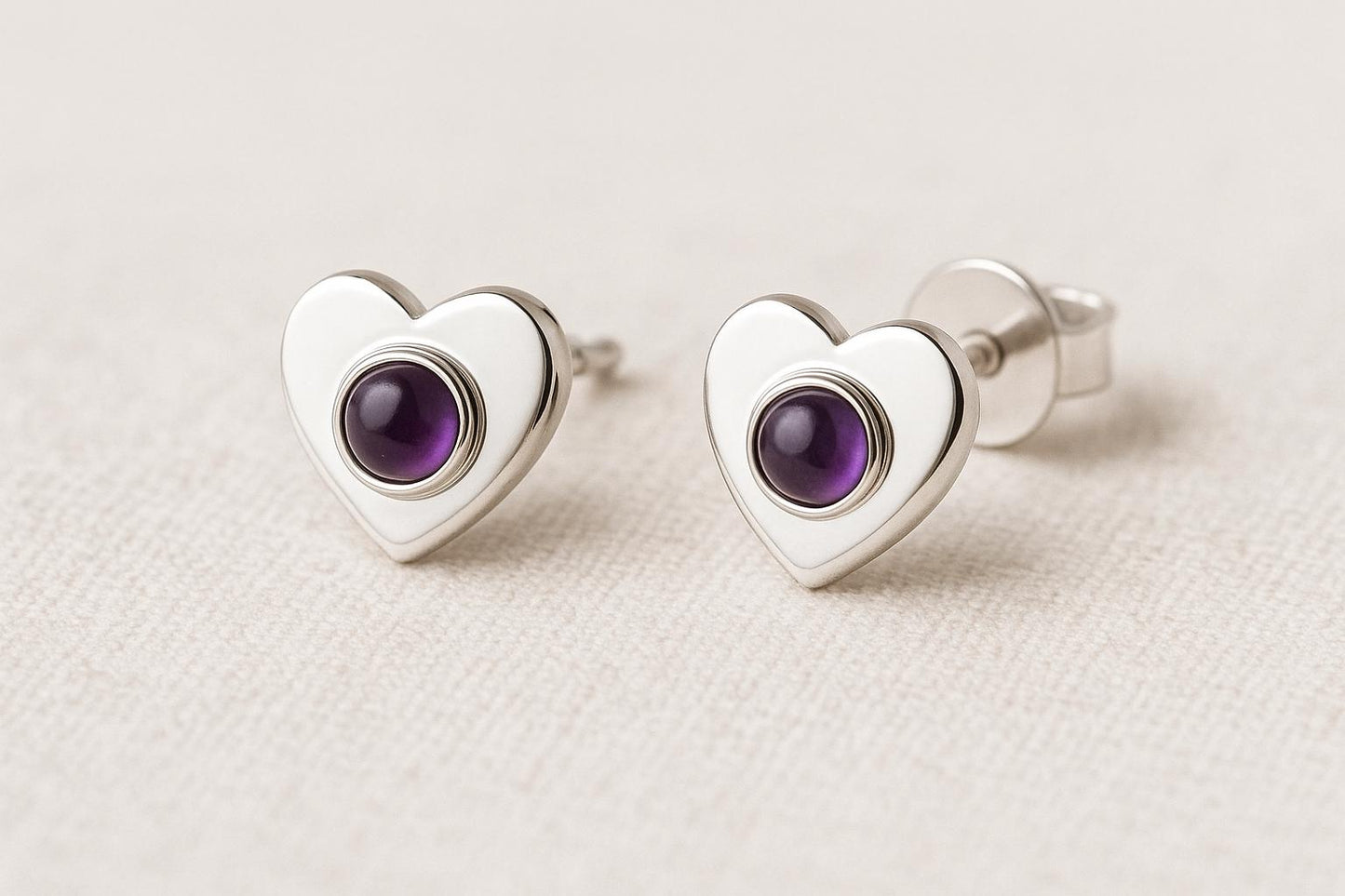 Sterling Silver Amethyst stone Stud Earrings: Minimalist Nature Jewelry
